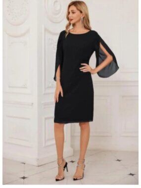 GRACE KARIN✨ Black Chiffon Flutter Sleeve Dress XXXL NWOT